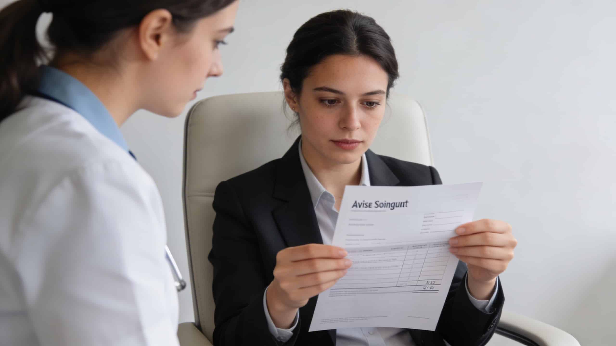 aide soignante assise examinant fiche de paie