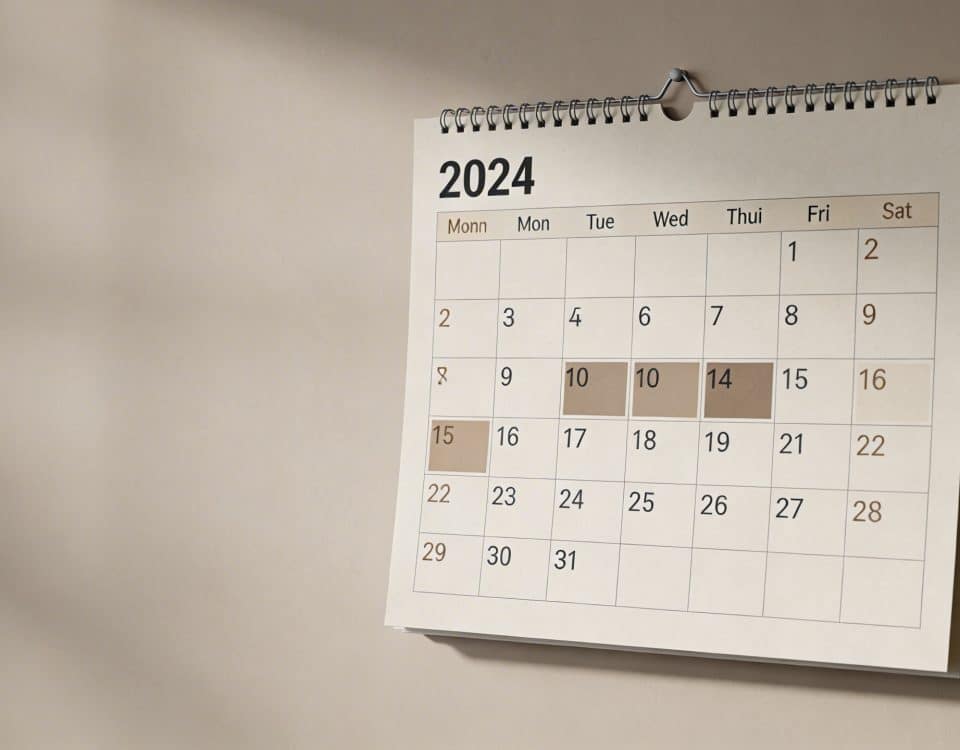 calendrier mural 2024 avec jours de travail surlignes