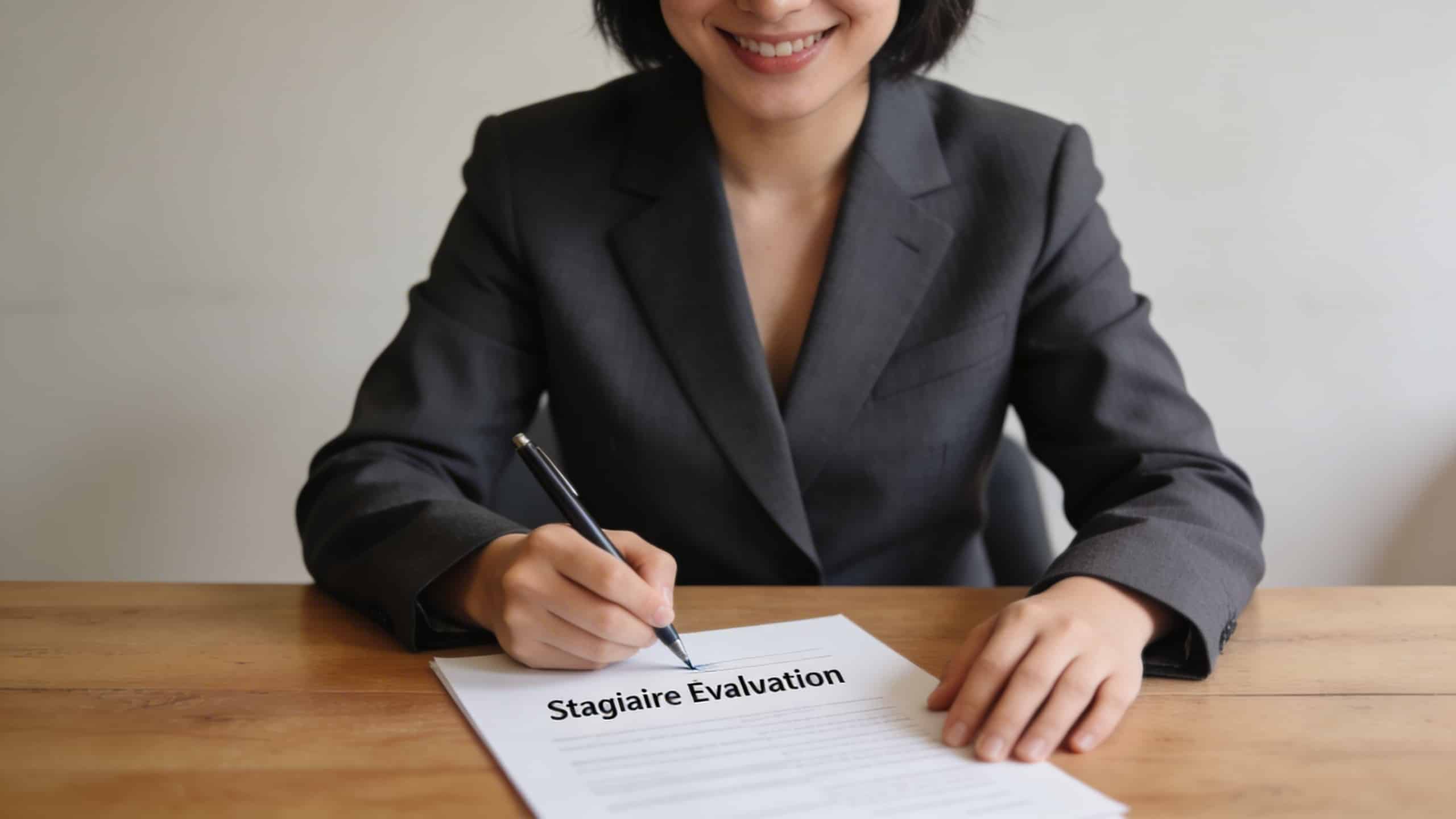 Manager souriant signant une evaluation de stagiaire