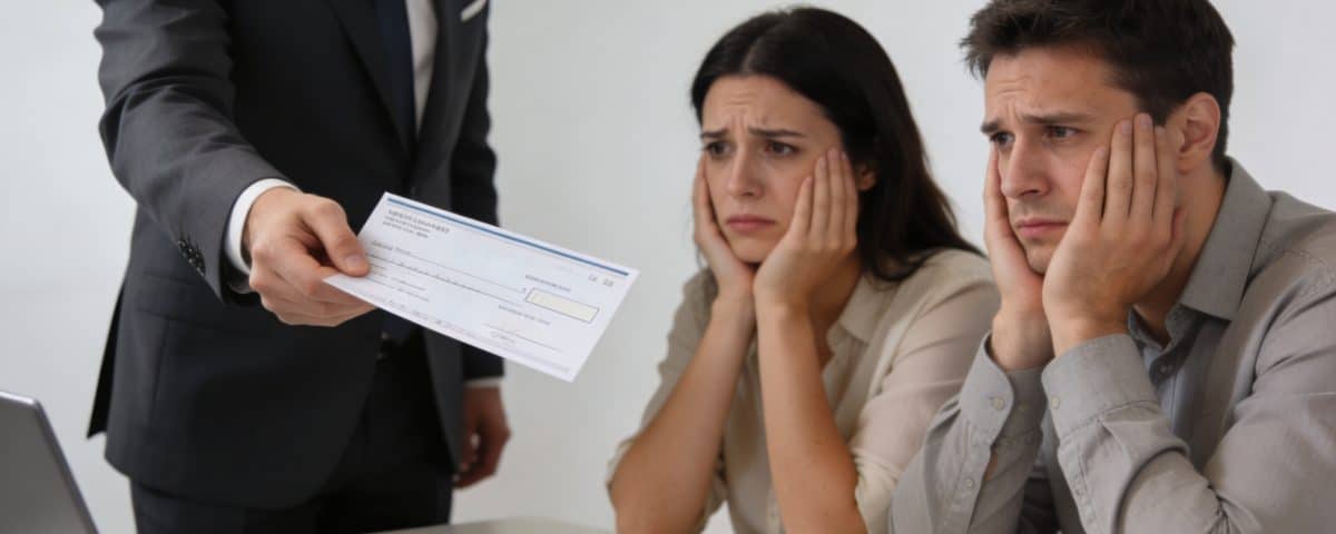 banquier montre faux cheque a couple inquiets