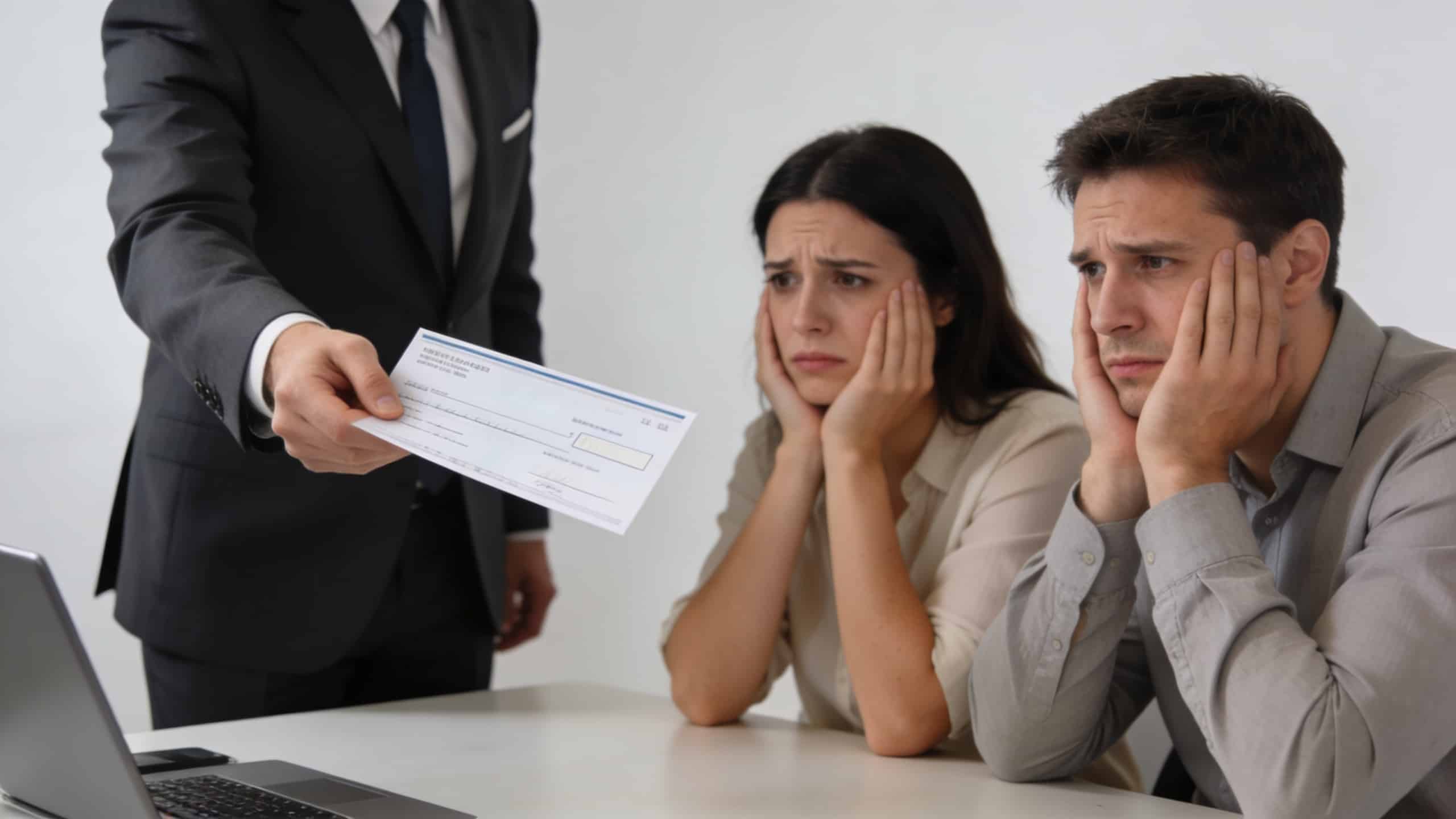 banquier montre faux cheque a couple inquiets