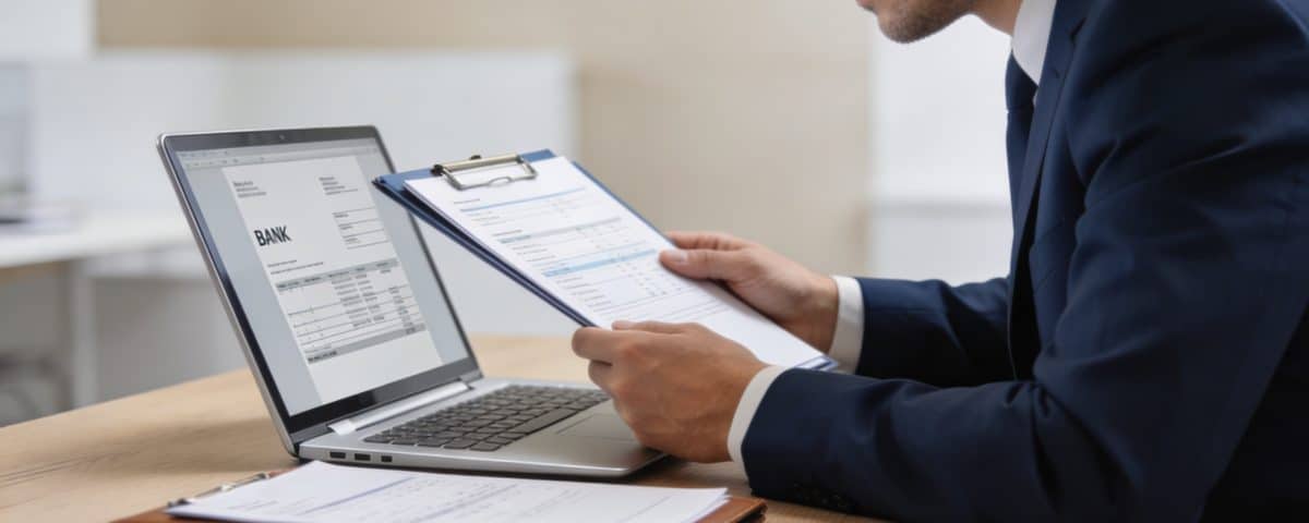 conseiller bancaire examine dossier client sur ordinateur