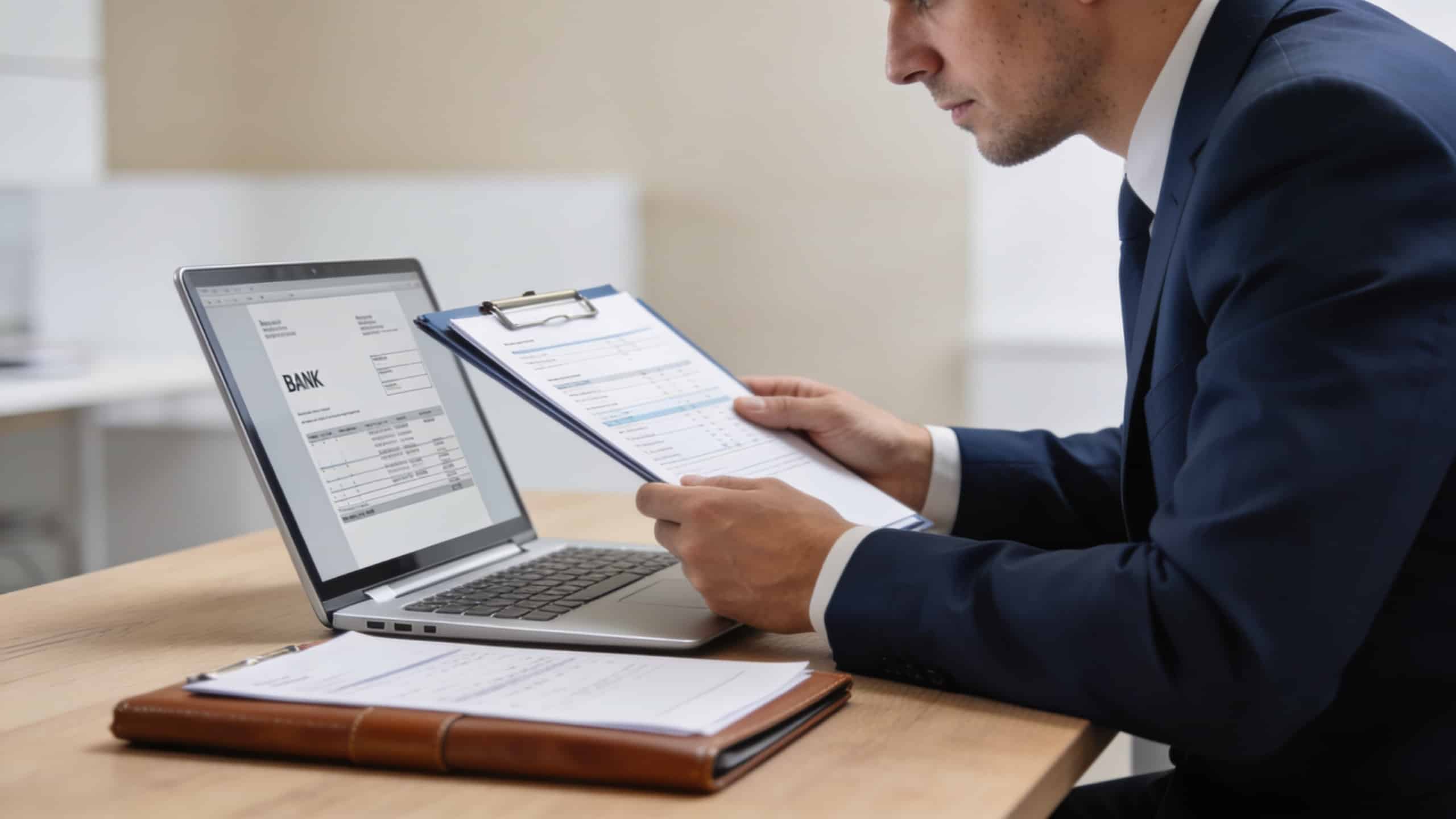 conseiller bancaire examine dossier client sur ordinateur