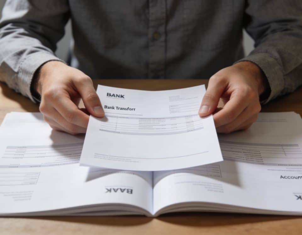 main posant un formulaire bancair entre deux comptes