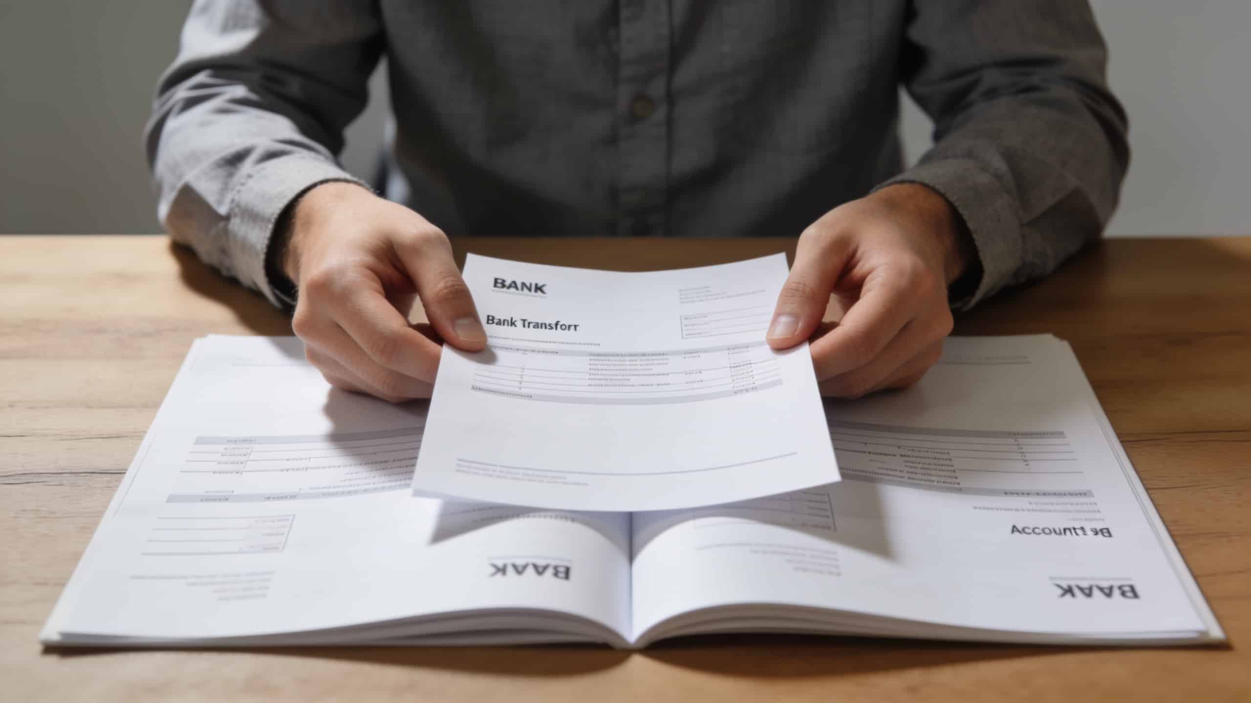 main posant un formulaire bancair entre deux comptes