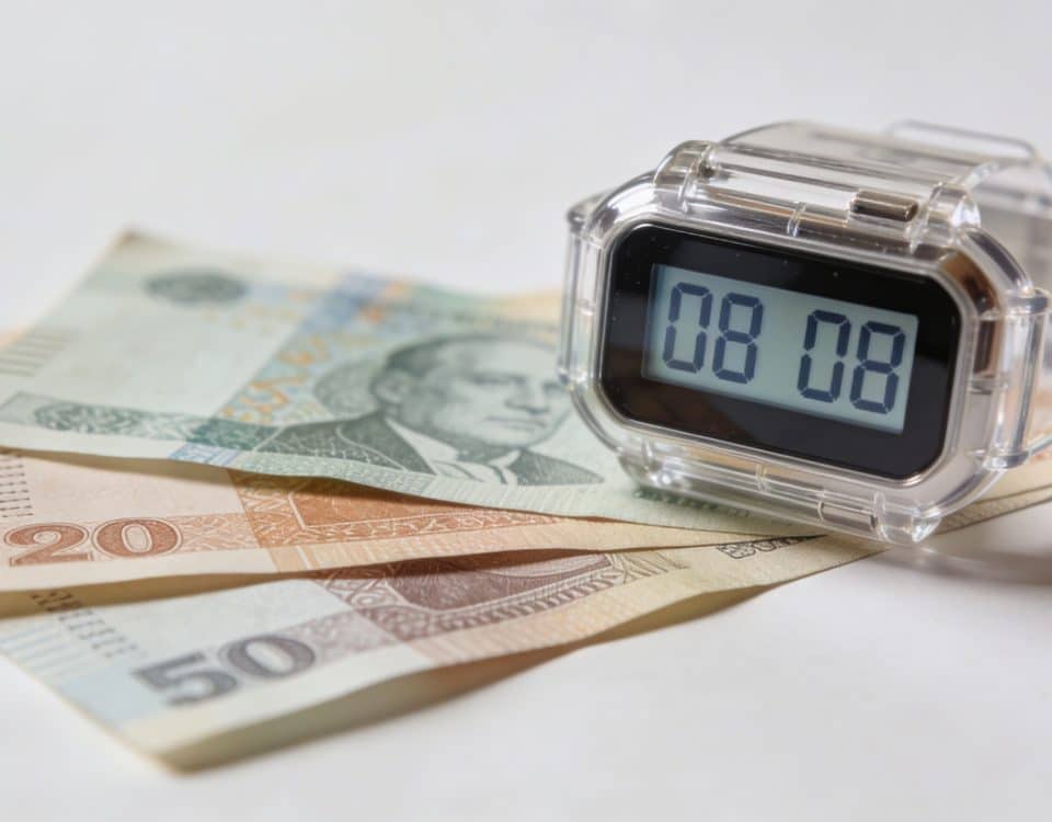 Montre numerique affichant 08 08 pres de billets