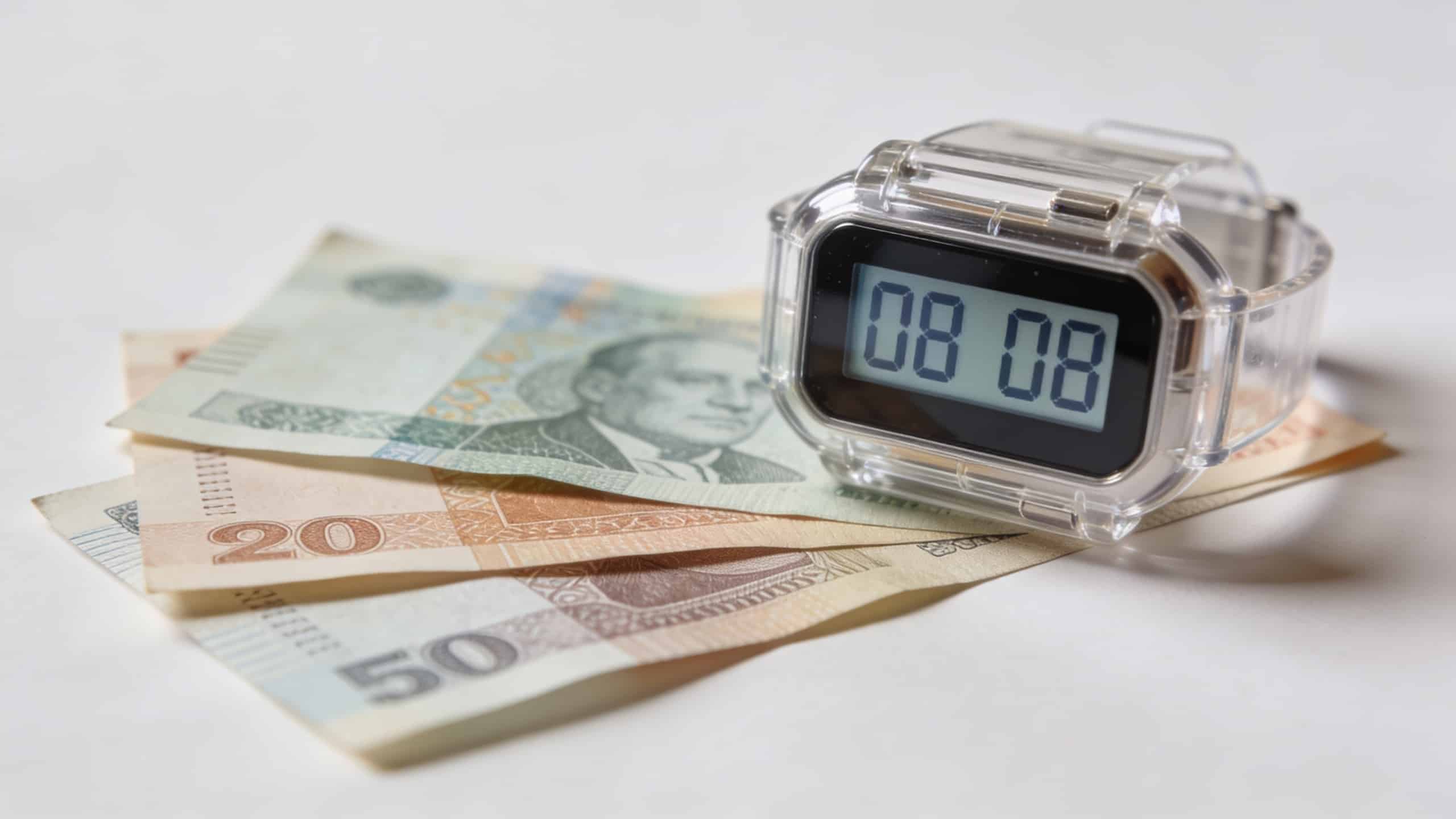 Montre numerique affichant 08 08 pres de billets