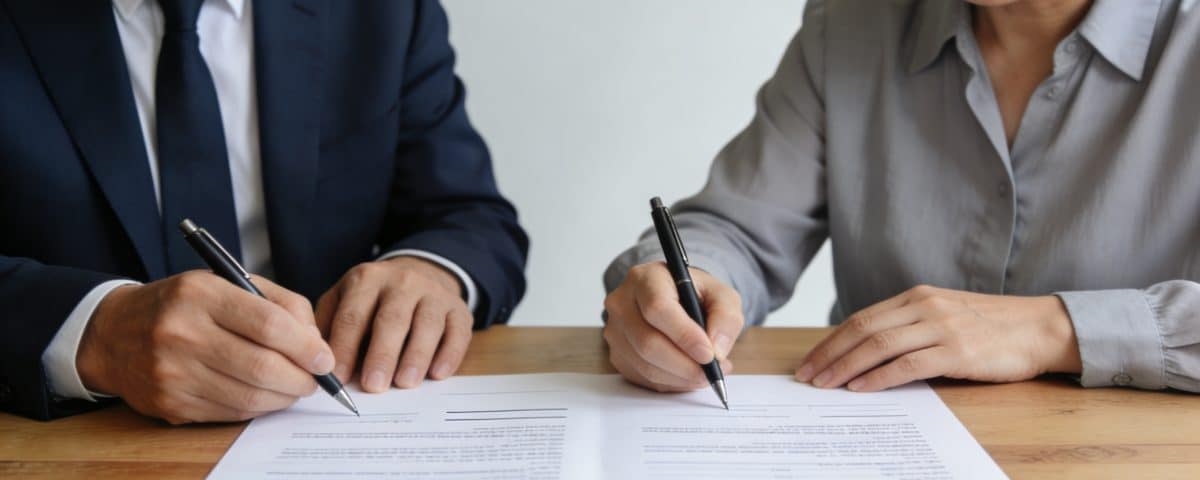 parents assis a table signant contrat de pret