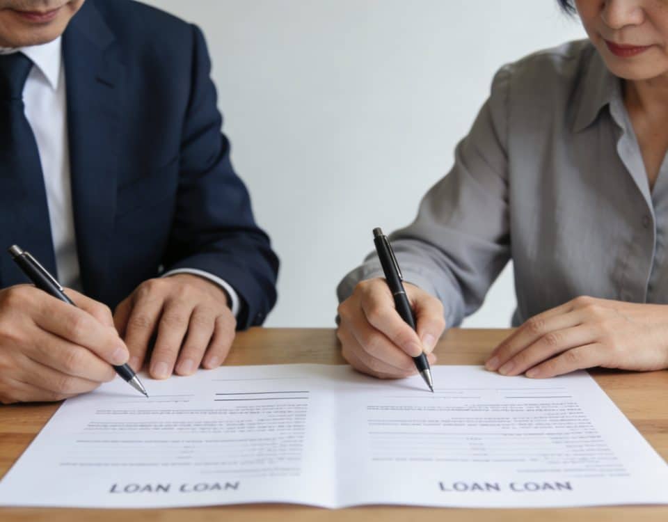 parents assis a table signant contrat de pret