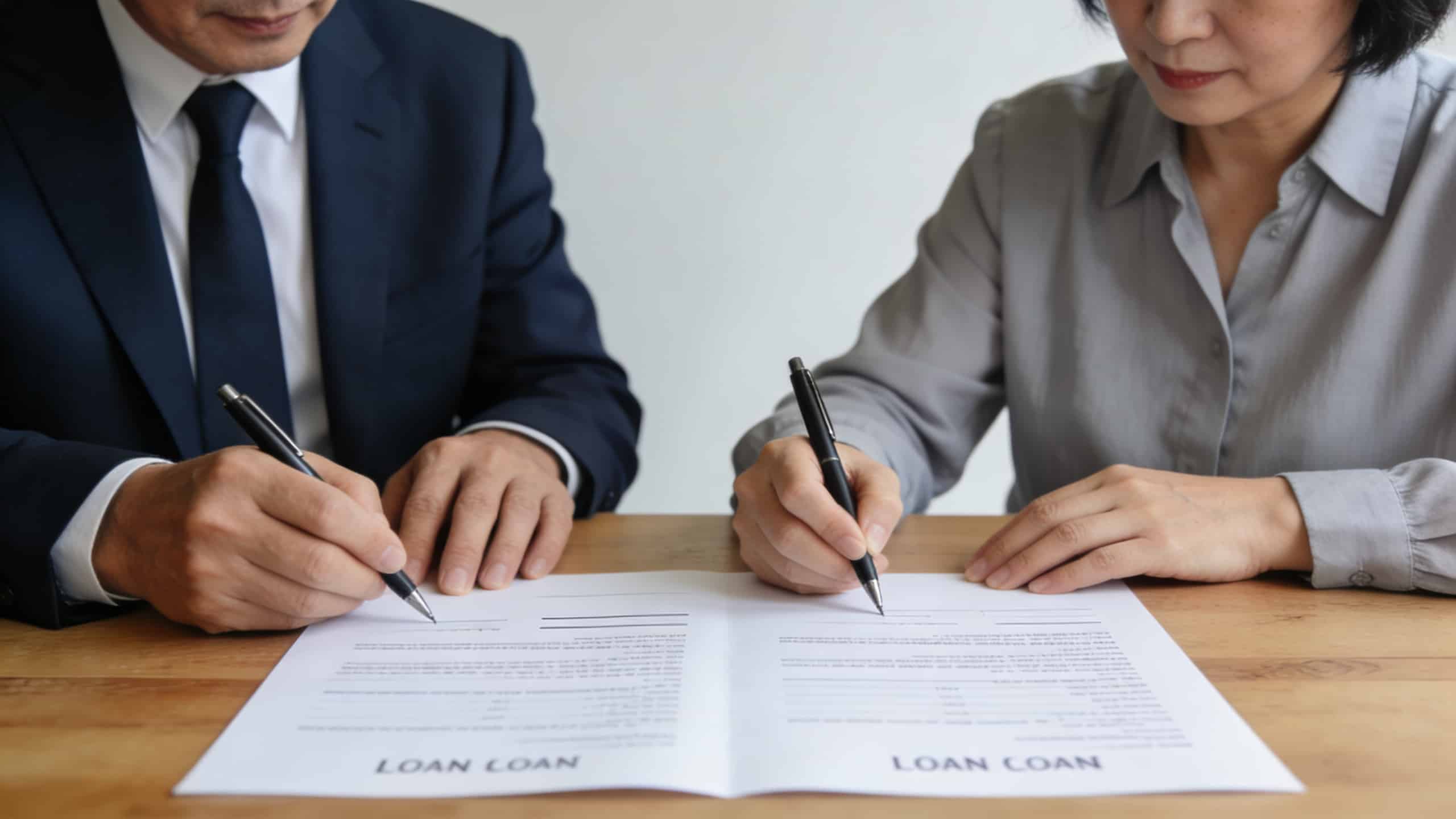 parents assis a table signant contrat de pret