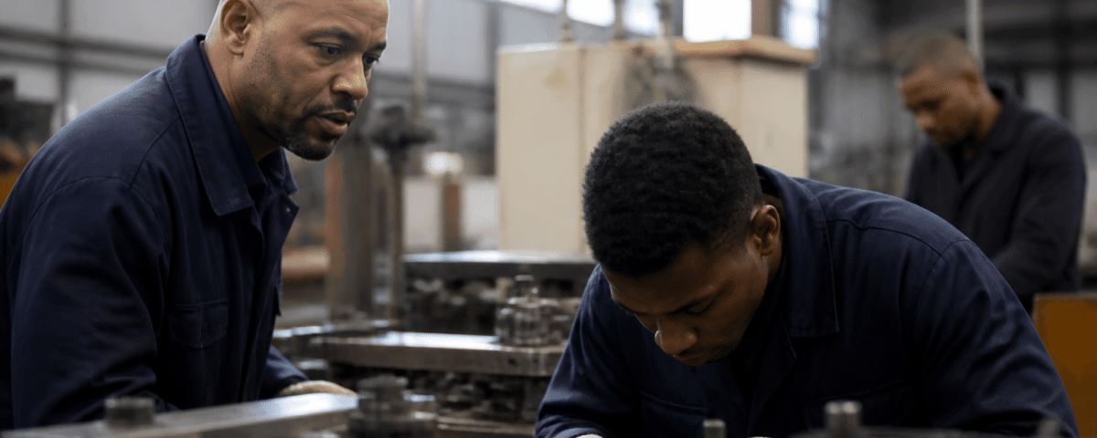 Agent supervisant des employes dans un environnement industriel