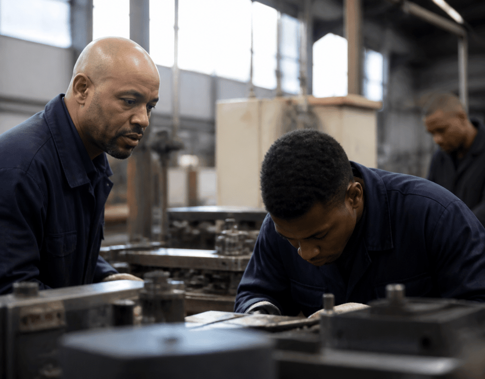 Agent supervisant des employes dans un environnement industriel