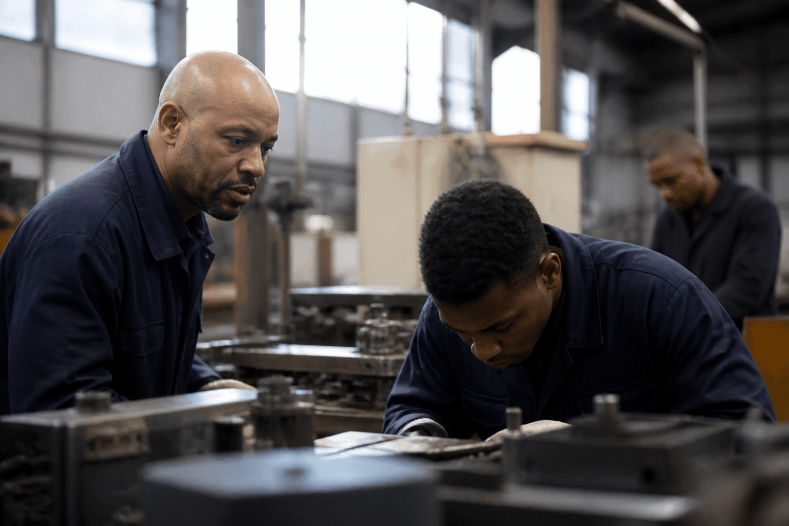 Agent supervisant des employes dans un environnement industriel