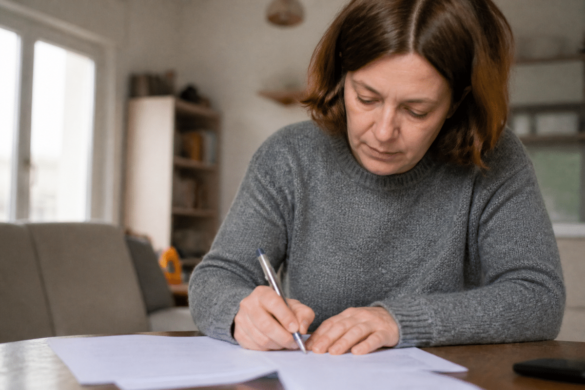 Assistante maternelle notant les heures additionnelles sur un contrat