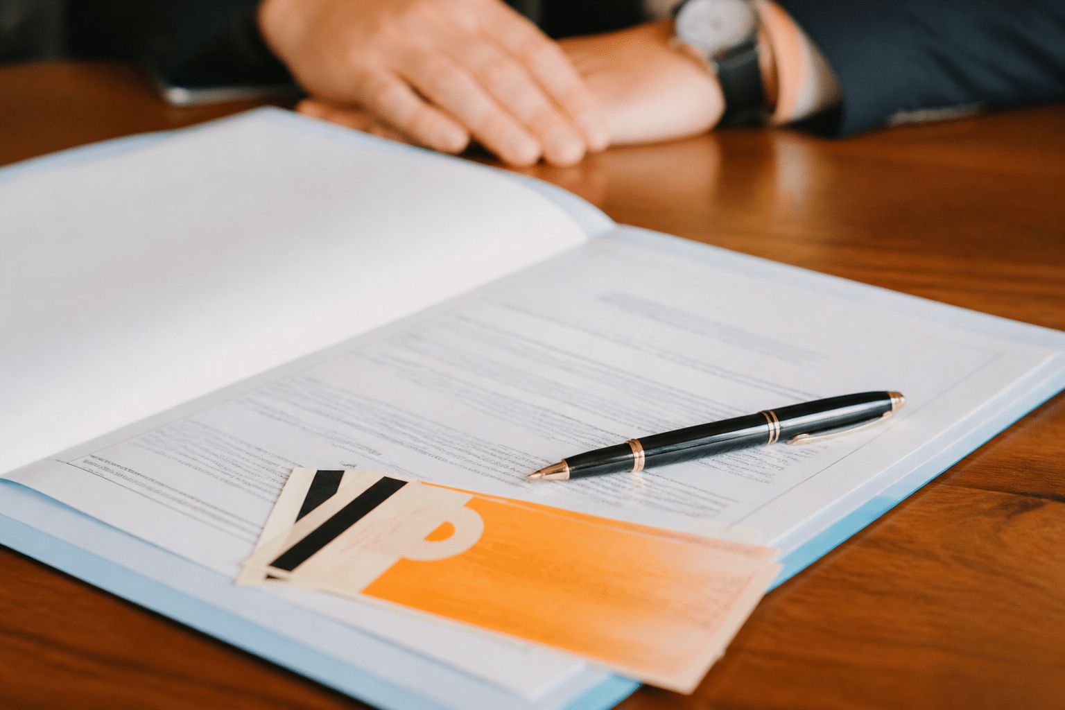 Contrat de travail ouvert avec stylo et tickets restaurant.