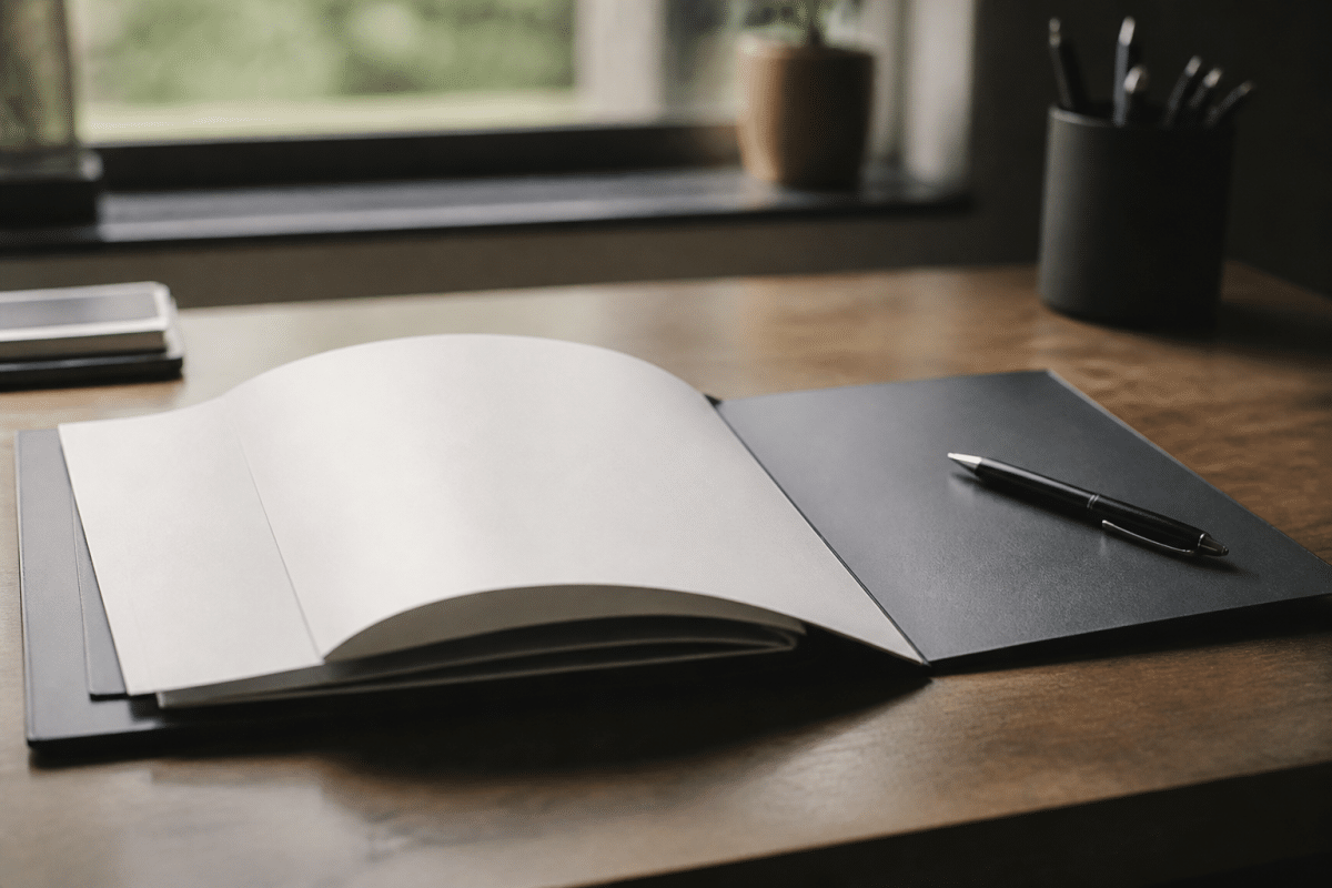 Dossier de candidature ouvert sur bureau avec stylo noir