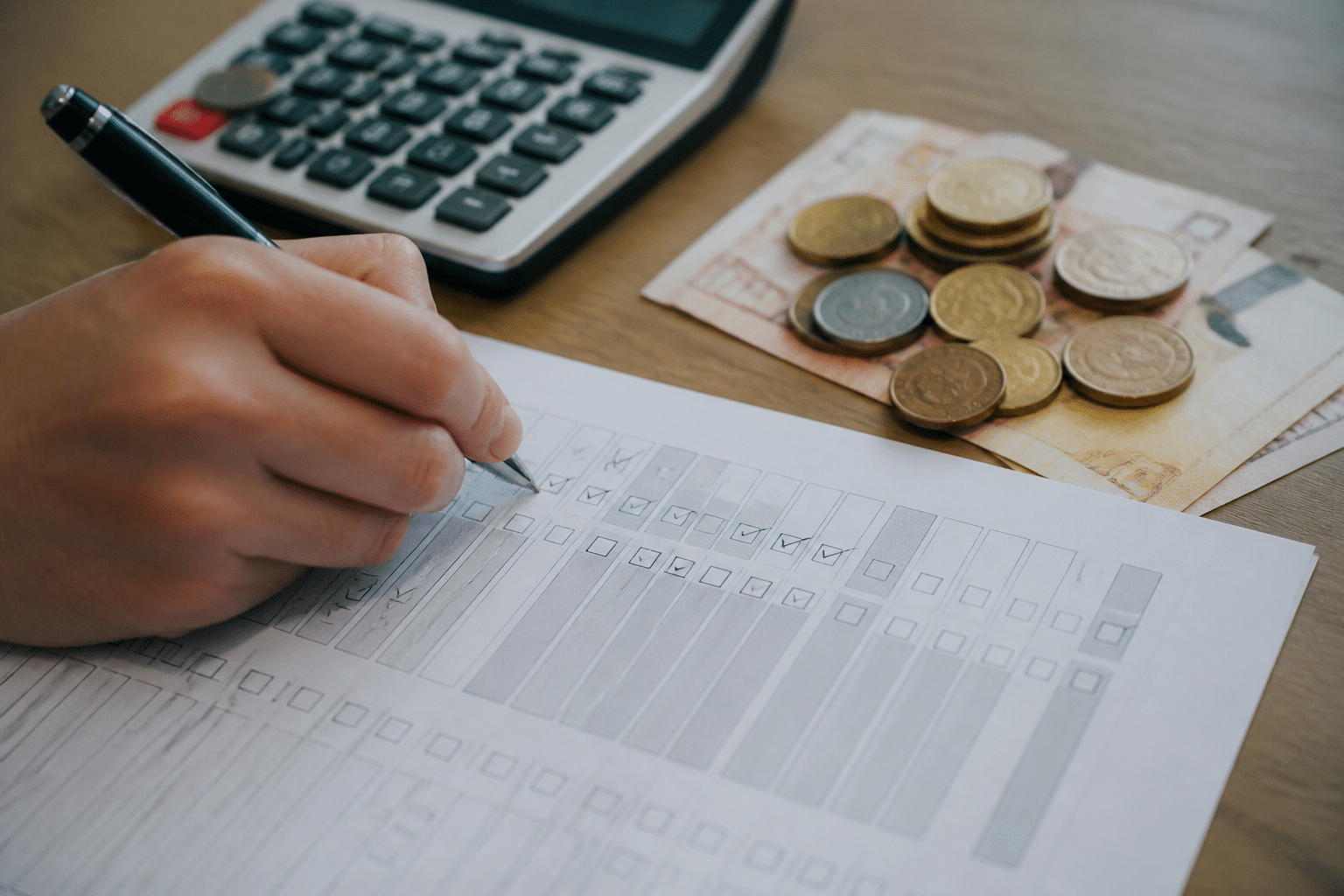 Formulaire fiscal avec cases cochees et symboles monetaires visibles