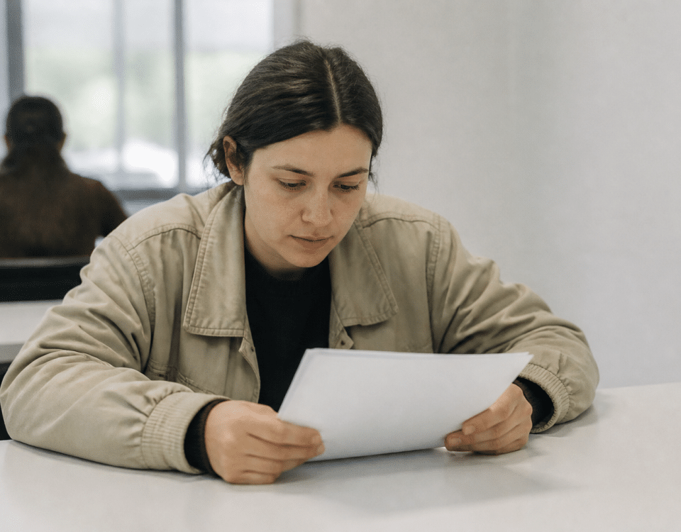 Personne consultant document administratif à bureau emploi