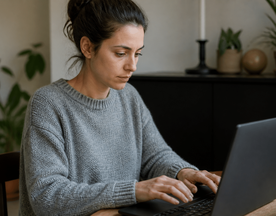 Personne tapant un email sur ordinateur portable