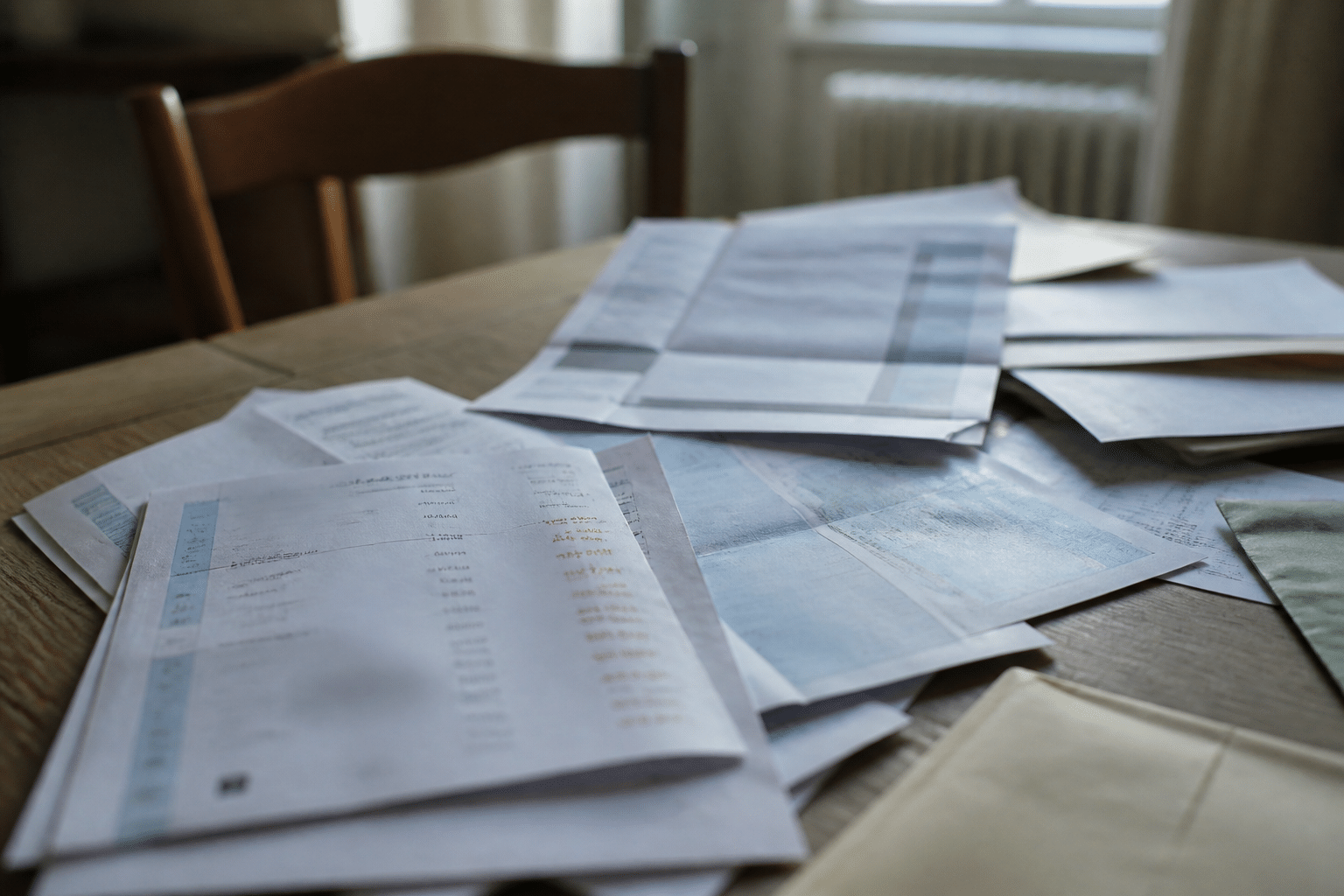 Relevé bancaire avec chiffres rouges et documents officiels gouvernementaux.