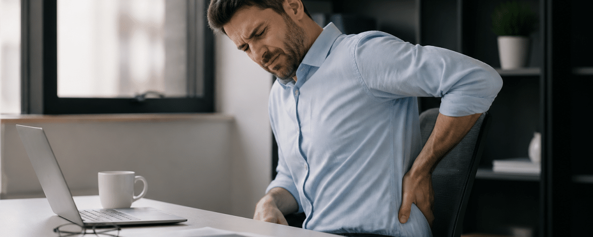 Travailleur blessé tenant son dos douloureux au bureau