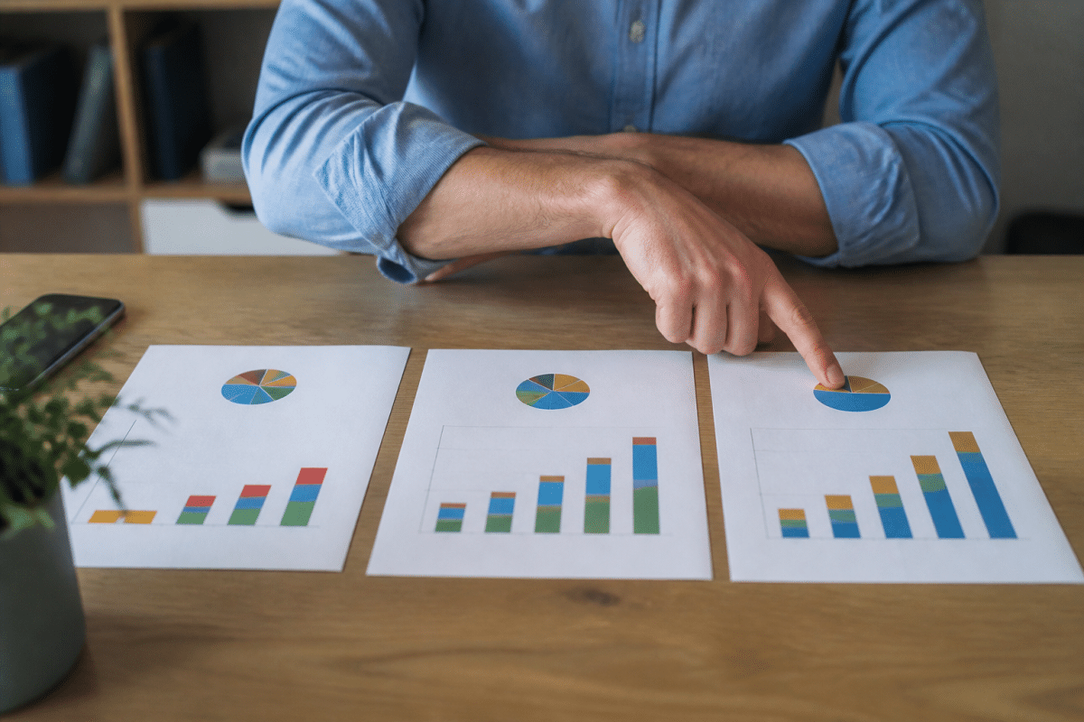 Trois graphiques montrant portfolios d'investissement differents progressifs